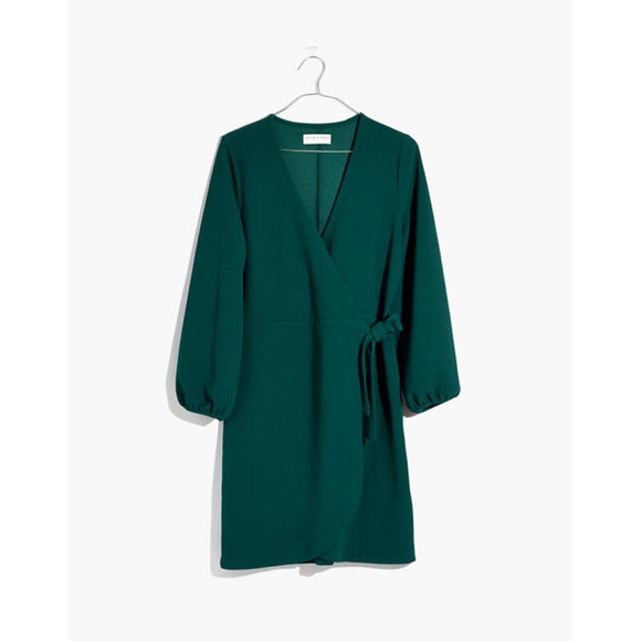 ✨NWT✨ MADEWELL Long Sleeve Faux Wrap Dress in Spruce Green - Picture 4 of 5